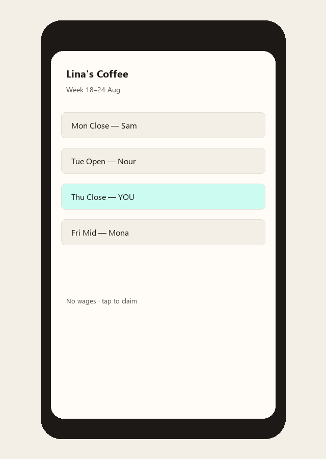 Staff wall on phone — no app install